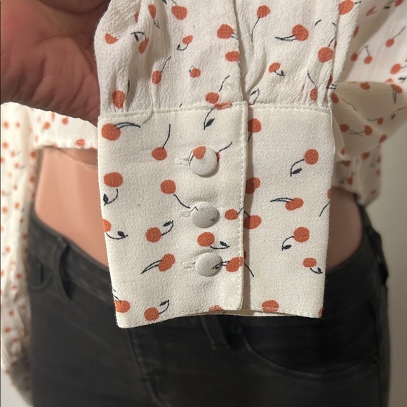 Free People Julia Sweetheart Top Ivory Cherry Print Women's Long Sleeve Size S - Picture 3 of 11